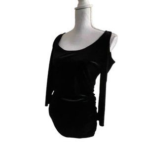 Boston Proper Velvet Cold-Shoulder Event Festive Holiday Black Top w Rouching